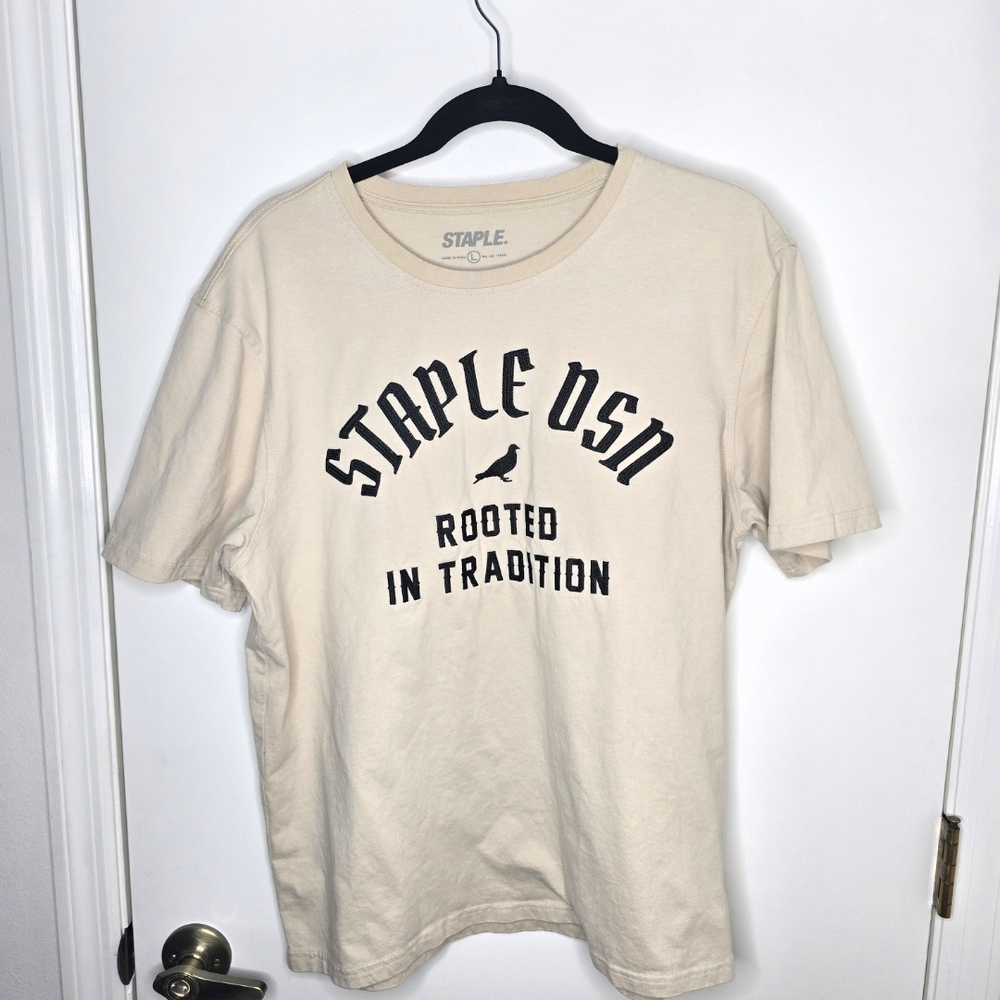 Staple Cream Embroidered Graphic T-Shirt for Men Size L